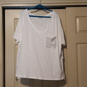 Dex 3x white tee with sequin pocket